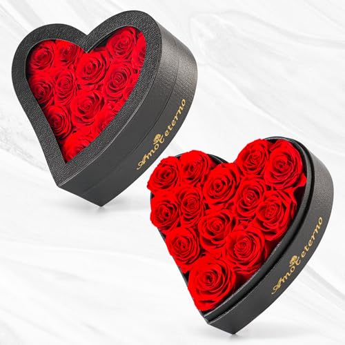 Amoueterno Flower, Forever Roses in A Box, Fresh Flowers, Birthday Gifts for Her, Women, Mom, Girlfriend, Wife, Grandma,Red Forever Roses - Image 1