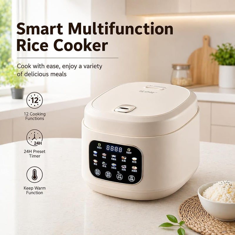 XVersion 2L Low Sugar Rice Cooker with Steamer, Smart Multi Cooker for Rice, Soup, Stew & Cake, Timer, Reservation & Keep Warm Function, Electric Rice Maker for Home/Kitchen/Family (Beige) - Image 5