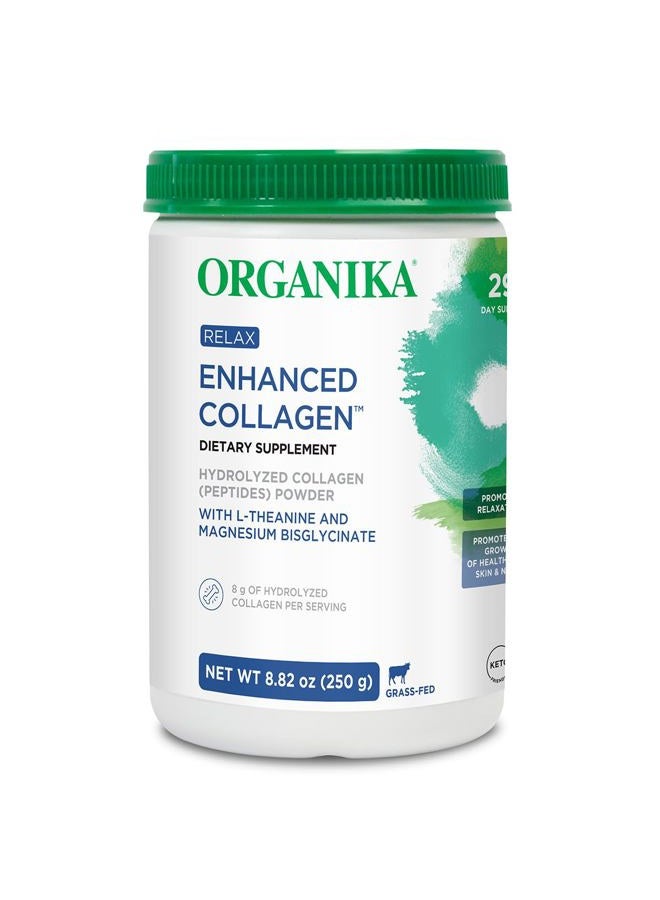 Organika Enhanced Relax Collagen Peptides Powder with L-Theanine & Magnesium Bisglycinate (9 oz): Enriched Collagen Powder for Women & Men - Skin, Hair, Joints - Sleep, Vitality, Relaxation - Image 1