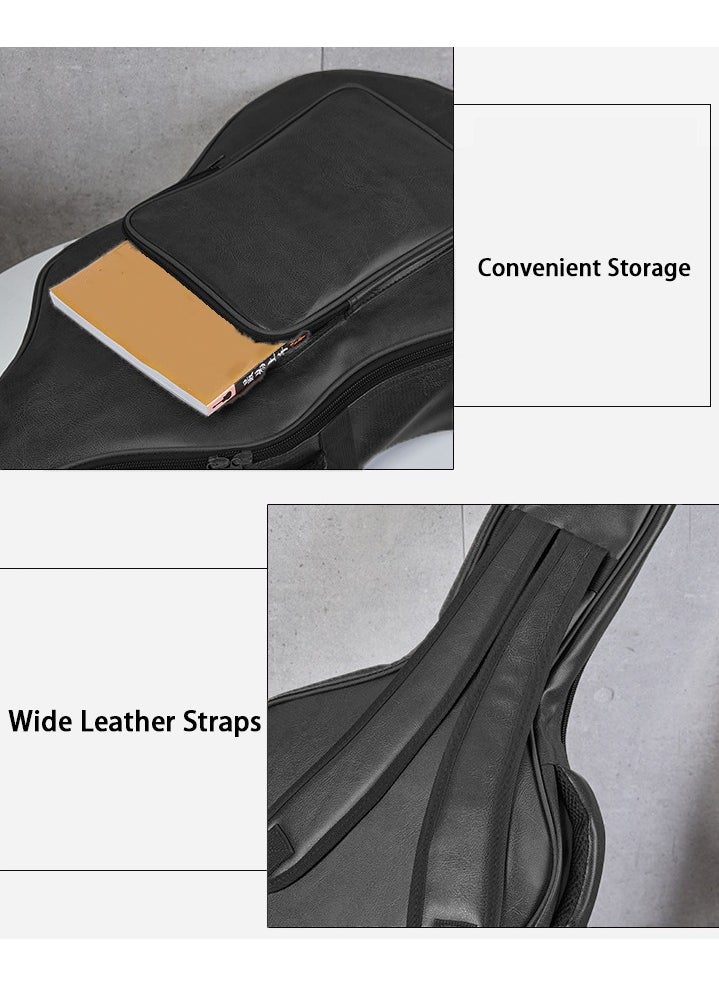 Generic Guitar Gig Bag, 40/ 41Inches Water Resistent Guitar Case with Double Shoulder Straps,PU Leather Guitar Storage Bag for Full Size Acoustic Guitar Classical Guitar, Black Folk Guitar Bag  - Image 4