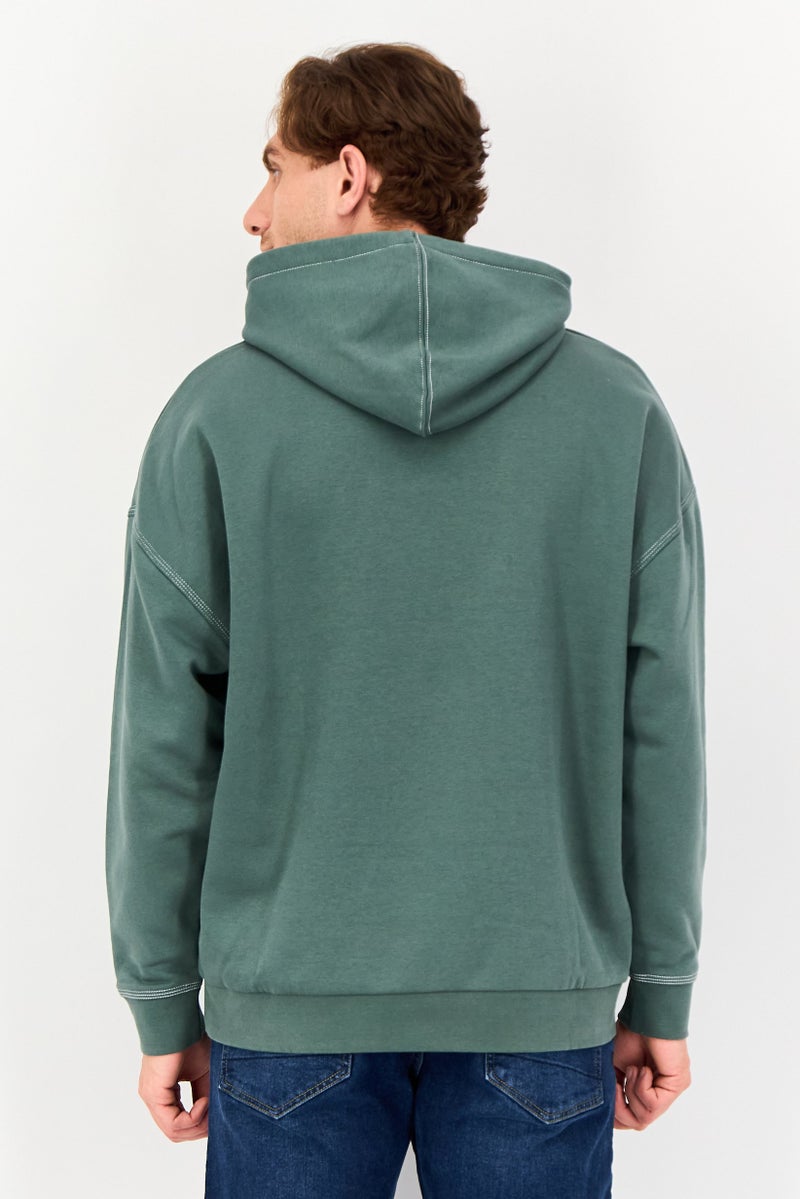 Celio Men Embroidered Long Sleeve Hoodie, Teal Green - Image 2