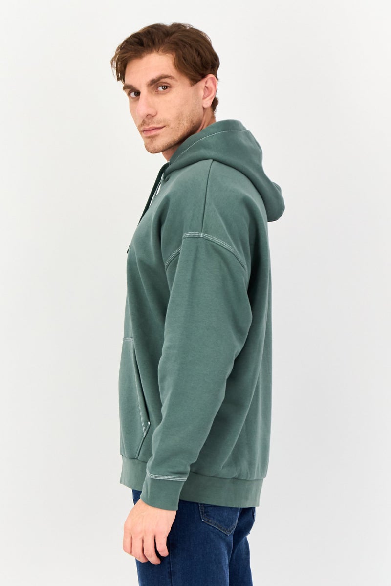 Celio Men Embroidered Long Sleeve Hoodie, Teal Green - Image 4