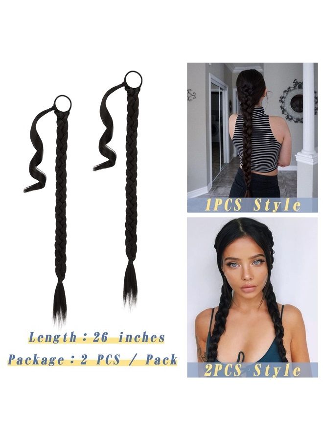 BARSDAR 2PCs 26 Inch Long Braided Ponytail Extension with Hair Tie Straight Wrap Around Hair Extensions Pony Tail DIY Natural Soft Synthetic Hair Piece for Women Girls-Natural Black - Image 4