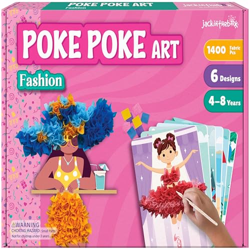 jackinthebox Poke Poke Art for Kids Fashion Theme MessFree Fabric Art and Craft Flower Pressing Kits Easter Gifts for Girls Ages 4 5 6 7 8 - Image 1