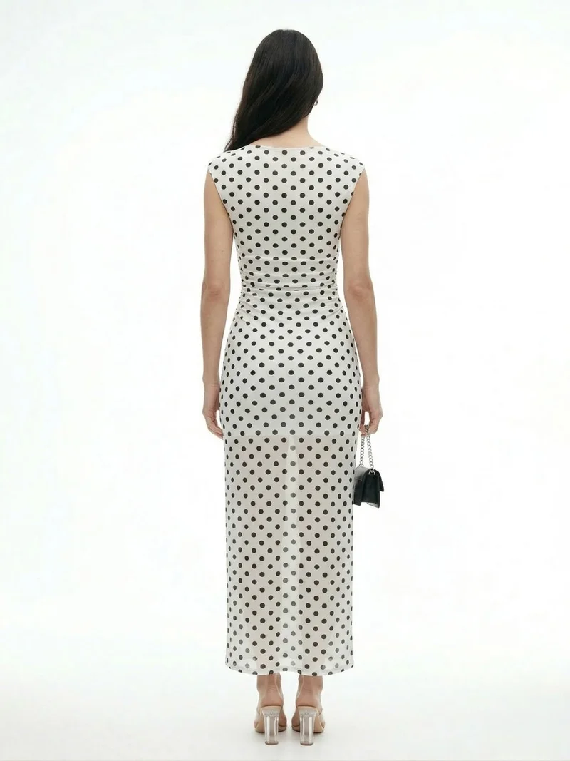 OUTZIDR  Multi Polka Dot Mesh Maxi Dress for Women | Best Price UAE