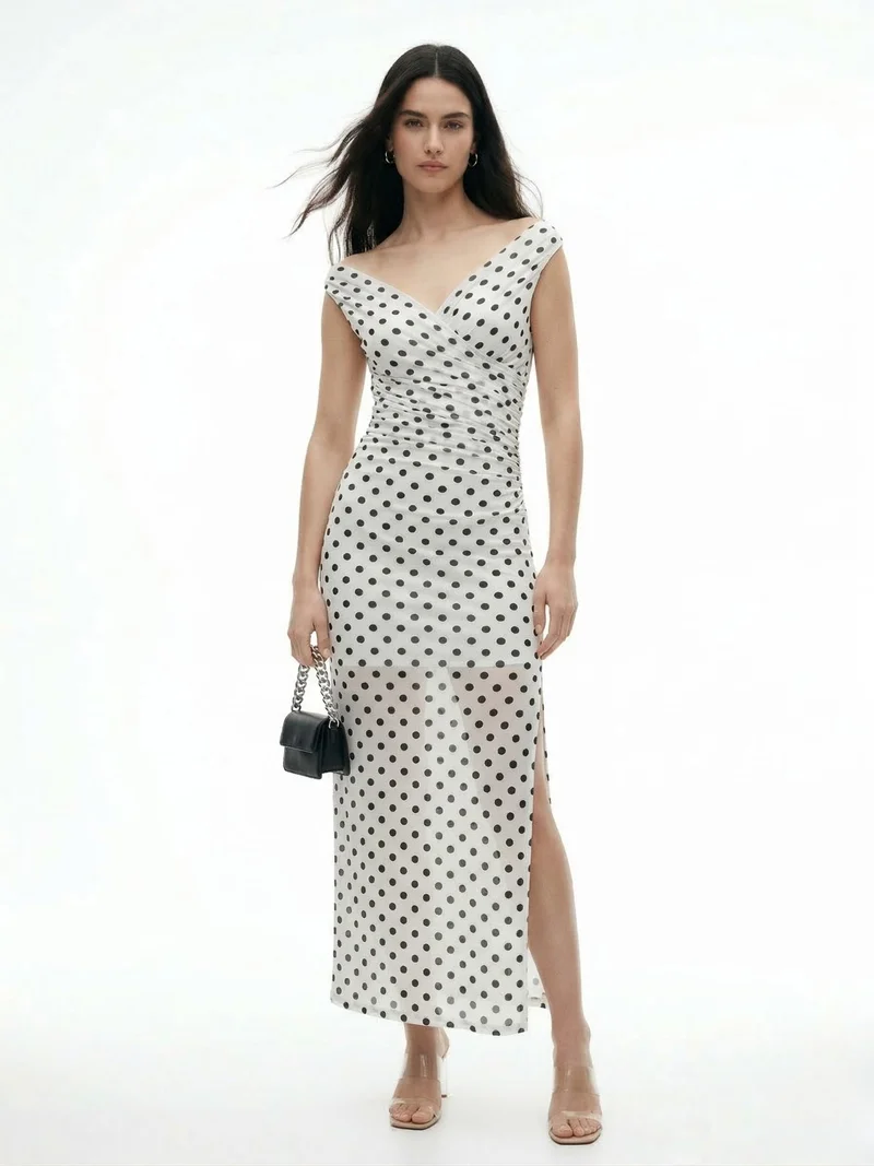 OUTZIDR  Multi Polka Dot Mesh Maxi Dress for Women | Best Price UAE