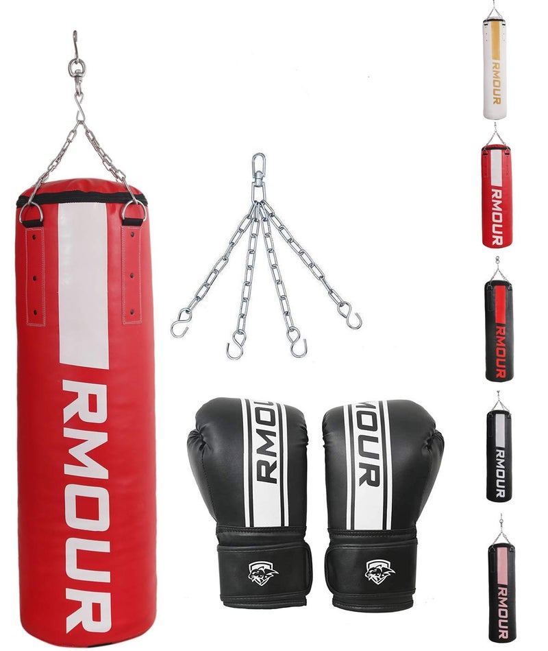 IWIN RMOUR Heavy PU MMA Sparring Punching Training Kick Boxing Muay Thai Punch Bag with Hanging Chain and Punching Gloves (3 Feet, Unfilled - Red White) - Image 5
