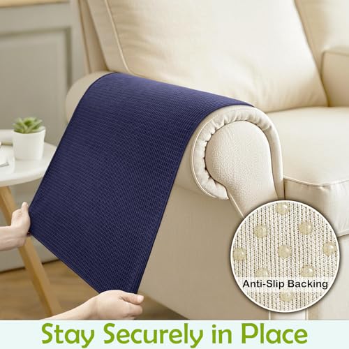 LovoGemy Couch Arm Covers, Sofa Arm Covers, Waterproof Armrest Cover for Sofa, Armchair, Loveseat, Non-Slip Recliner Arm Cover, Sofas Headrest Cover, Arm Chair Covers Set of 2 (Navy Blue, 24"×20") - Image 5