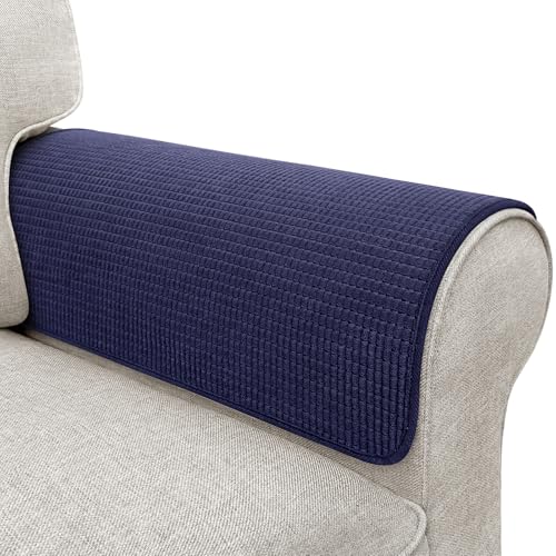 LovoGemy Couch Arm Covers, Sofa Arm Covers, Waterproof Armrest Cover for Sofa, Armchair, Loveseat, Non-Slip Recliner Arm Cover, Sofas Headrest Cover, Arm Chair Covers Set of 2 (Navy Blue, 24"×20") - Image 1
