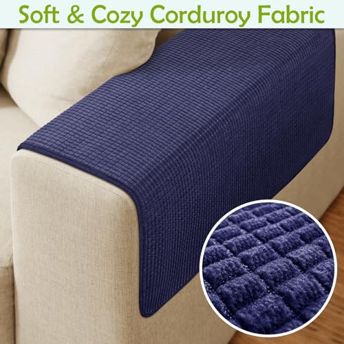 LovoGemy Couch Arm Covers, Sofa Arm Covers, Waterproof Armrest Cover for Sofa, Armchair, Loveseat, Non-Slip Recliner Arm Cover, Sofas Headrest Cover, Arm Chair Covers Set of 2 (Navy Blue, 24"×20") - Image 4