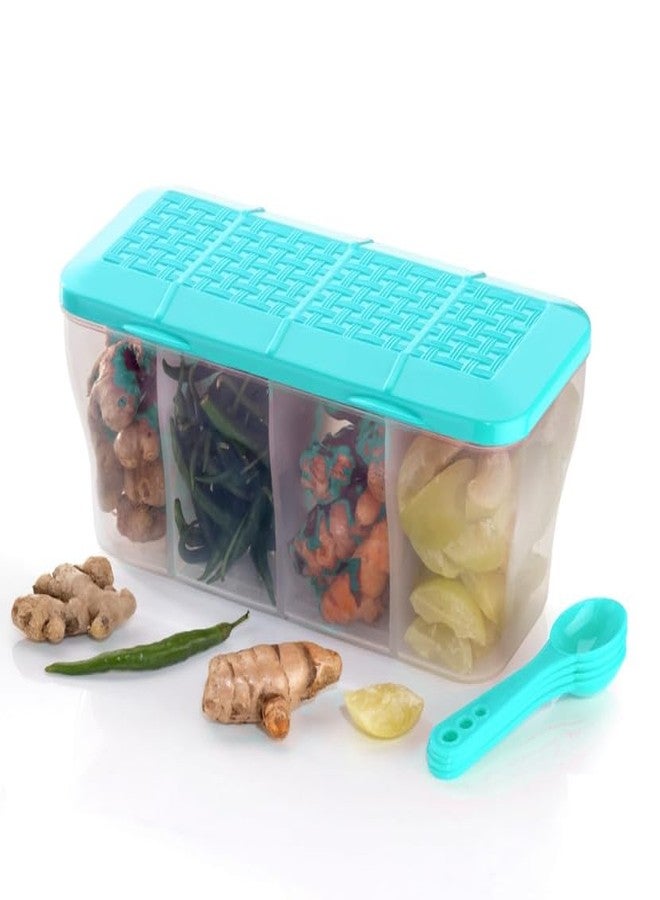 Finner 4 in 1 Multipurpose 4 Section Kitchen, Fridge Storage Airtight Container Set for Vegetables, Dryfruits, Spices, Groceries, and Pickles with 4 Spoons Storage Set 1800 ml- (Red, Pack of 1) - Image 3