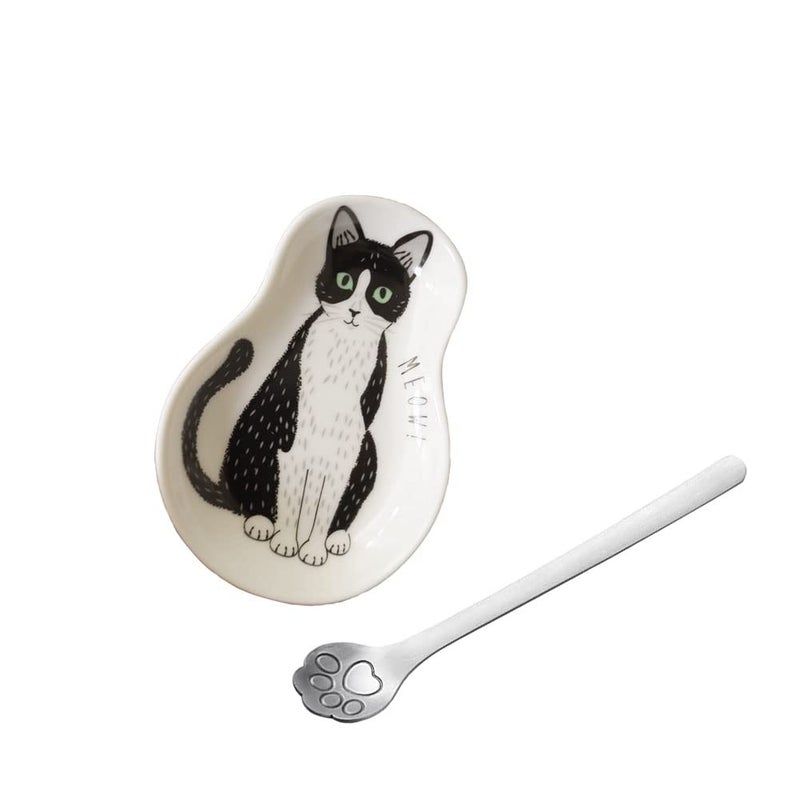 Coffee Spoon Rests and Spoon  Ceramic Cute Cat Spoon Rest Teaspoon Holder Coffee Station Decor Coffee bar Coffee Stirrers Holder for Home Kitchen accessories
