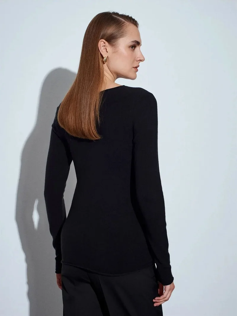 ديلفين DILVIN Women's Ribbed Boat Neck Slim-fit Sweater