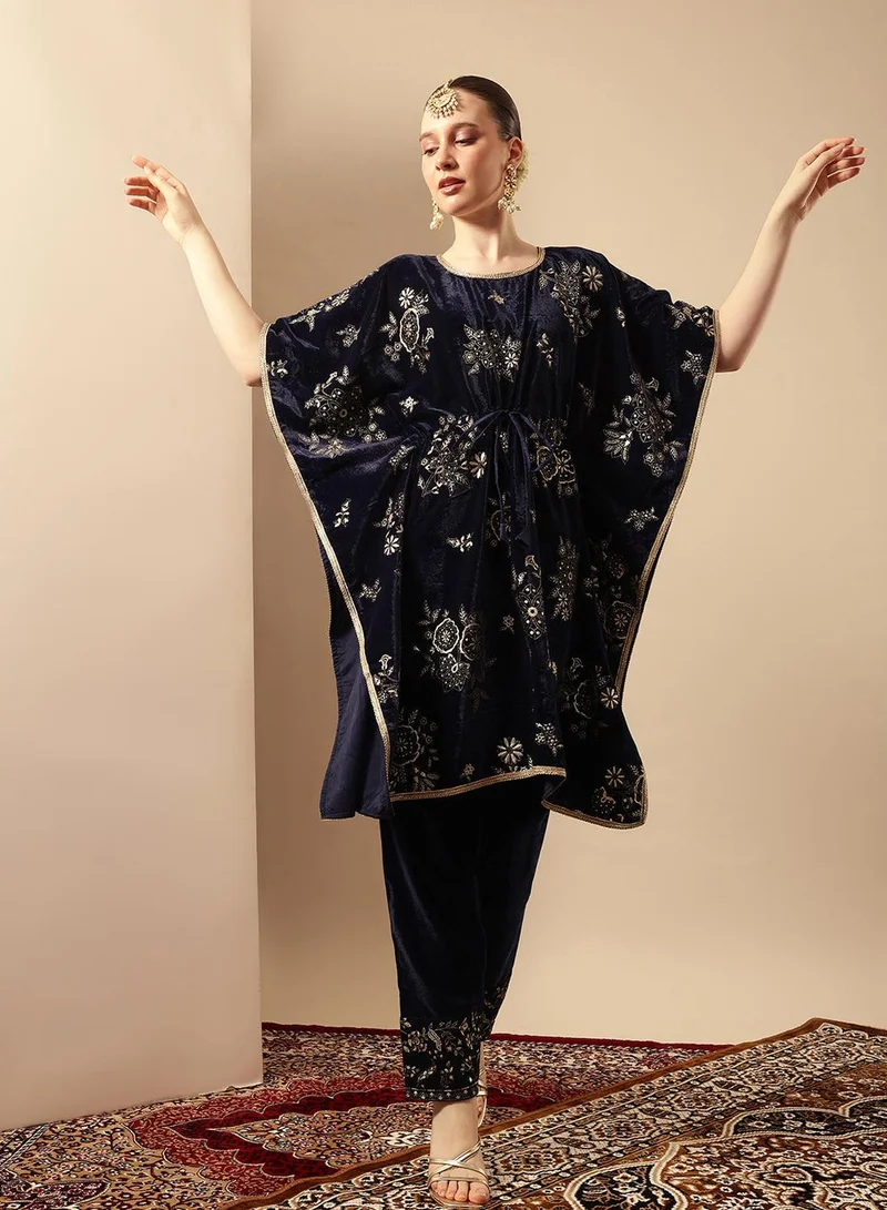 ISHIN Rich Navy Kaftan Set Co-ords