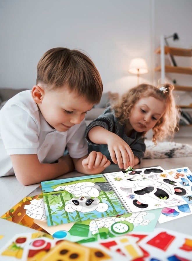 tangs DIY Arts and Crafts Sticker Books for Kids Ages 4-8 – 4 Pack Polygon Mosaic Puzzle with Sea Creature/Animal/Princess/Dinosaur Themes – 10 Scenes + 10 Coloring Pages per Book – Reusable Stickers, Gifts for Kids - Image 3