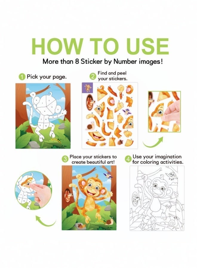 tangs DIY Arts and Crafts Sticker Books for Kids Ages 4-8 – 4 Pack Polygon Mosaic Puzzle with Sea Creature/Animal/Princess/Dinosaur Themes – 10 Scenes + 10 Coloring Pages per Book – Reusable Stickers, Gifts for Kids - Image 2