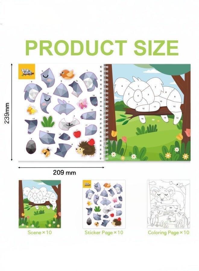 tangs DIY Arts and Crafts Sticker Books for Kids Ages 4-8 – 4 Pack Polygon Mosaic Puzzle with Sea Creature/Animal/Princess/Dinosaur Themes – 10 Scenes + 10 Coloring Pages per Book – Reusable Stickers, Gifts for Kids - Image 4