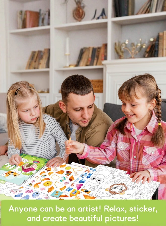 tangs DIY Arts and Crafts Sticker Books for Kids Ages 4-8 – 4 Pack Polygon Mosaic Puzzle with Sea Creature/Animal/Princess/Dinosaur Themes – 10 Scenes + 10 Coloring Pages per Book – Reusable Stickers, Gifts for Kids - Image 5