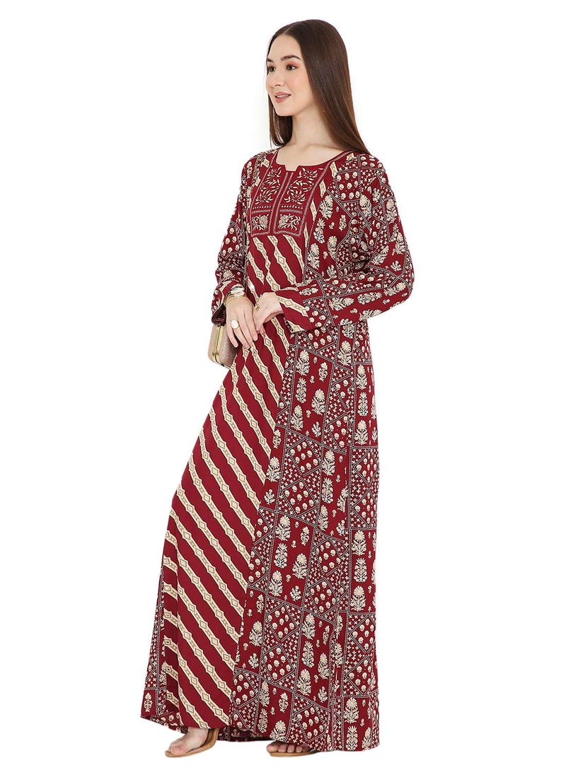 HANA & SARA UNIQUE STYLE PRINTED WITH THREAD EMBROIDERY LONG VISCOSE ARABIC KAFTAN JALABIYA DRESSES  - Image 4