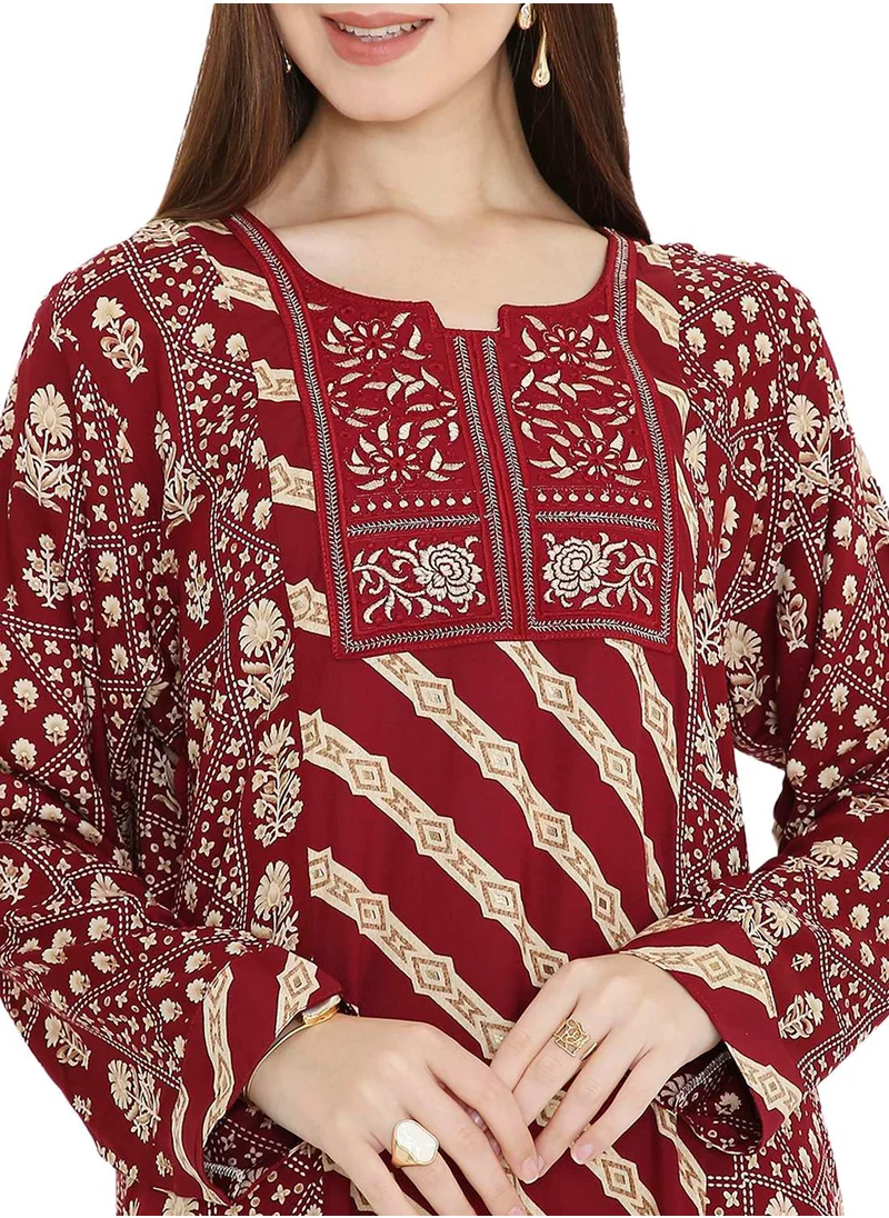 HANA & SARA UNIQUE STYLE PRINTED WITH THREAD EMBROIDERY LONG VISCOSE ARABIC KAFTAN JALABIYA DRESSES
