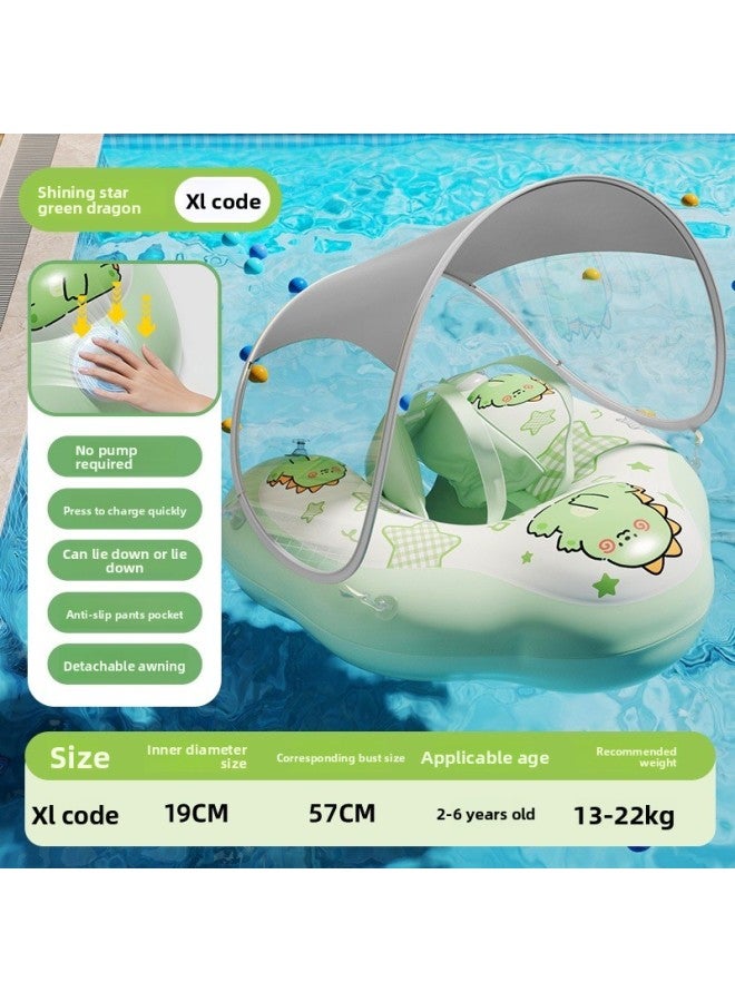 Swimbobo Inflated inner diameter:Flash star green dragon integrated push-down circle with canopy xl Swimming Float Swimming Ring Swimming Vest Children Waist Float Ring Inflatable - Image 1