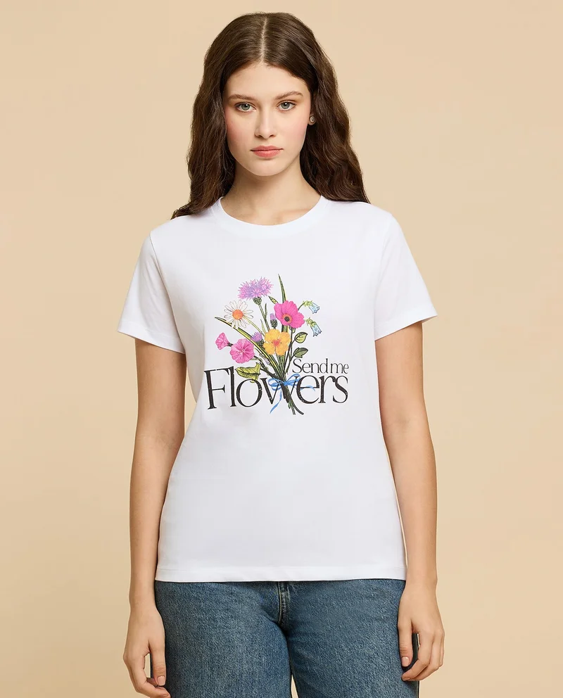 R&B Printed T-Shirt with Crew Neck and Short Sleeves
