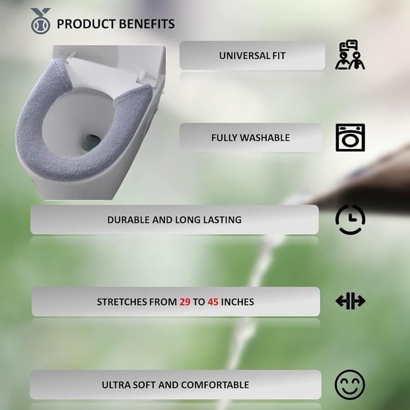 2pcs Plush Warm Toilet Seat Cushion Cover Beige Bathroom Warmer Pad - Image 5