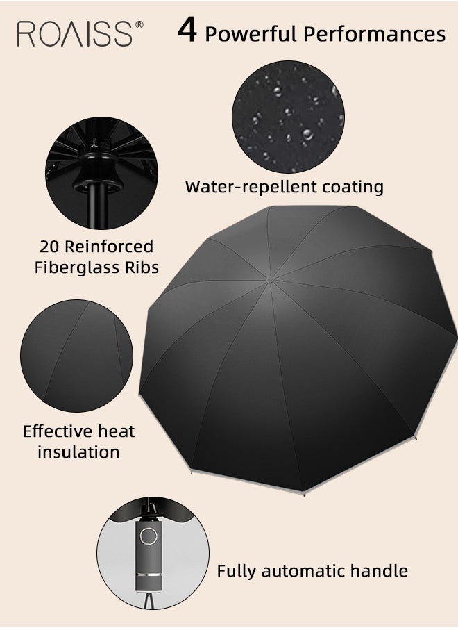 roaiss - 20-Rib Fully Automatic Reverse Umbrella Rain or Shine Multifunctional Umbrella Sun Protection Uv Protection Upf40 Thickened Folding Umbrella Compact Travel Umbrella - Image 1