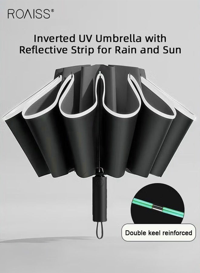 رويس مظلة عكسية أوتوماتيكية بالكامل للجنسين مكونة من 20 ضلعًا، مظلة متعددة الوظائف مقاومة للمطر أو أشعة الشمس، حماية من الشمس، حماية من الأشعة فوق البنفسجية بعامل حماية من الأشعة فوق البنفسجية 40، مظلة سميكة قابلة للطي، مظلة سفر صغيرة الحجم، مظلة شمسية محمولة سوداء اللون - Image 1