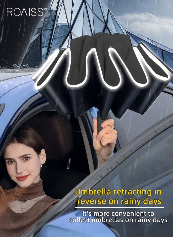 رويس مظلة عكسية أوتوماتيكية بالكامل للجنسين مكونة من 20 ضلعًا، مظلة متعددة الوظائف مقاومة للمطر أو أشعة الشمس، حماية من الشمس، حماية من الأشعة فوق البنفسجية بعامل حماية من الأشعة فوق البنفسجية 40، مظلة سميكة قابلة للطي، مظلة سفر صغيرة الحجم، مظلة شمسية محمولة سوداء اللون - Image 4