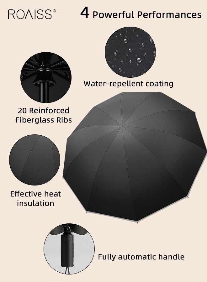 رويس مظلة عكسية أوتوماتيكية بالكامل للجنسين مكونة من 20 ضلعًا، مظلة متعددة الوظائف مقاومة للمطر أو أشعة الشمس، حماية من الشمس، حماية من الأشعة فوق البنفسجية بعامل حماية من الأشعة فوق البنفسجية 40، مظلة سميكة قابلة للطي، مظلة سفر صغيرة الحجم، مظلة شمسية محمولة سوداء اللون - Image 5