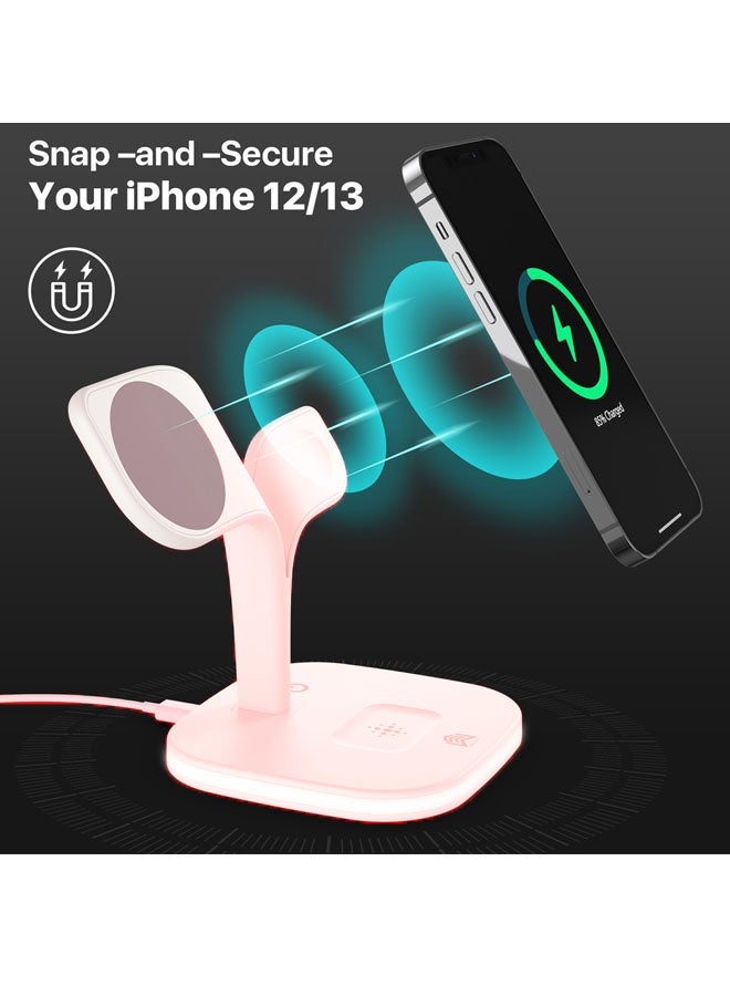 Bukela Magnetic Charging Station, 5 in 1 Faster Wireless Charger Stand for iPhone 16 15 14, 13, 12 Pro/Max/Mini/Plus, Apple Watch 9/8/7/6/SE/5/4/3/2 and Airpods 3/2/Pro/Pro 2 with LED - Image 3