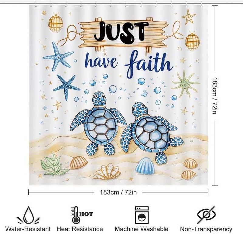 Turtles on Sand with Just Have Faith signShower Curtain for Bathroom Waterproof Tan Shower Curtain with Hooks 71 inch x 71 inch - Image 3