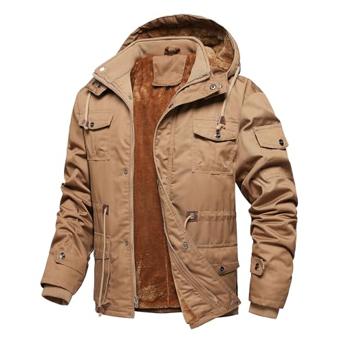 Dr.Cyril Men's Thick Winter Jackets Fleece Lined Thick Jackets Hood Work Jackets Coat Cotton Military with Cargo Pockets - Image 1