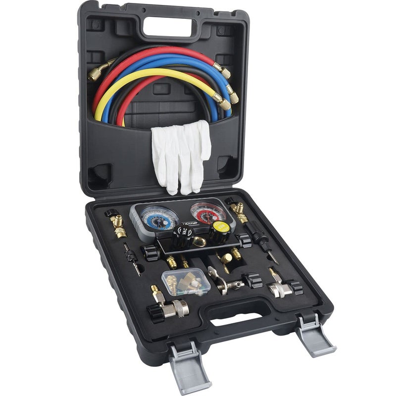 مجموعة عدادات مانيفولد HVAC R410A من Lichamp لمكيف الهواء R134A فريون R22 R32 410A 134A مع مجموعة خرطوم