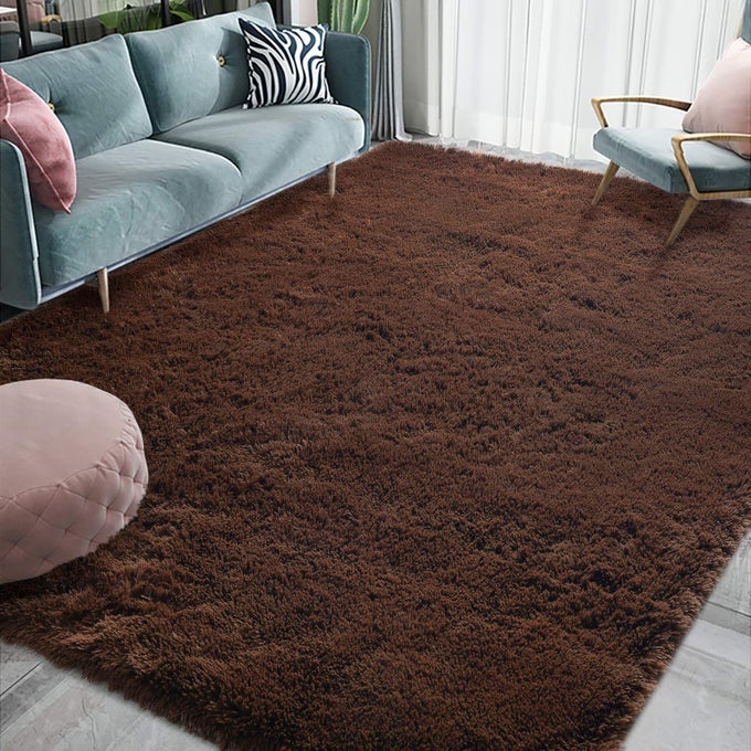 LUXURY FLUFFY AREA RUG MODERN SHAG RUGS FOR BEDROOM LIVING ROOM SUPER SOFT AND COMFY CARPET CUTE CARPETS FOR KIDS NURSERY GIRLS HOME 3X5 FEET BROWN