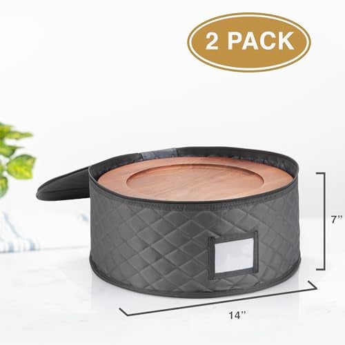 STOZU 2 Pack China Storage Container for Big Dinner Plate - 14" W x 7" H - Includes 24 Felt Dividers. Stackable with Padded Interior - Great for Big Plates and Charger Plates - Image 2