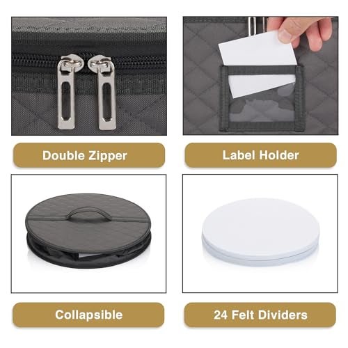 STOZU 2 Pack China Storage Container for Big Dinner Plate - 14" W x 7" H - Includes 24 Felt Dividers. Stackable with Padded Interior - Great for Big Plates and Charger Plates - Image 3