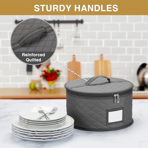 STOZU 2 Pack China Storage Container for Big Dinner Plate - 14" W x 7" H - Includes 24 Felt Dividers. Stackable with Padded Interior - Great for Big Plates and Charger Plates - Image 5