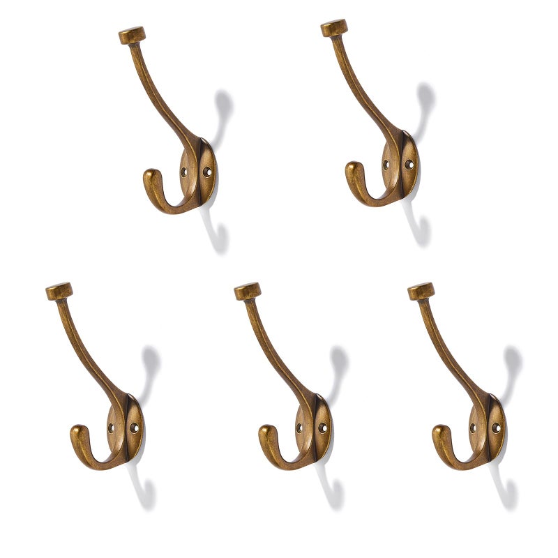 CABDM The 5 Pack 5-1/2 inch Heavy-Duty Coat Hooks are Suitable for Overcoats/Hats/Keys/Bags/Bathrobes, and The Antique Brass Towel Robe Hooks are Suitable for Both Household and Commercial uses - Image 1