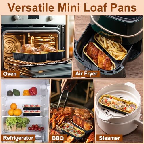 Husfunov 25 Pack Mini Cake Pans with Lids and Spoons, Small Aluminum Foil Loaf Pans, Rectangular Baking Containers for Party and Picnics, 6.8oz (Black/Gold) - Image 4