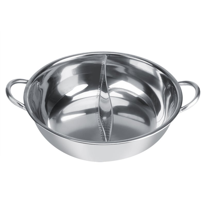 Dual Flavor Hot Pot 3-Ply Extra Thick Stainless Steel - Hollow Low-Heat-Conductivity Handle Divided Hot Pot for Home Kitchen Family Gathering Restaurant Use - Image 1