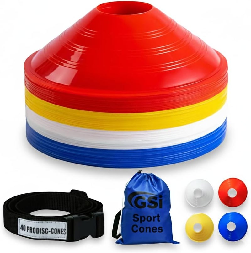 GSI Sports Training Cones for Agility Drills – Soccer & Basketball Multi-Sport Field Markers, Durable Flexible Cones in Multiple Shapes & Packs (20–80 Pack) - Image 1