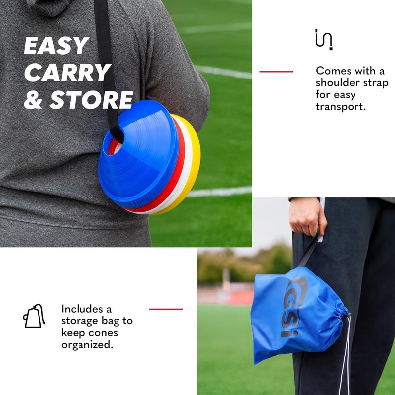 GSI Sports Training Cones for Agility Drills – Soccer & Basketball Multi-Sport Field Markers, Durable Flexible Cones in Multiple Shapes & Packs (20–80 Pack) - Image 5