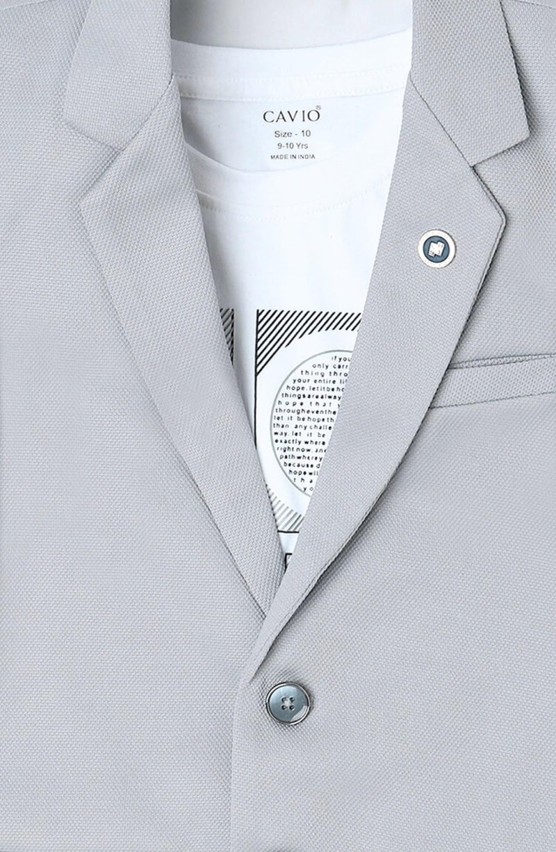 CAVIO Boys Grey Regular Fit Solid Cotton Single Breasted Blazer and T-Shirt - Image 4
