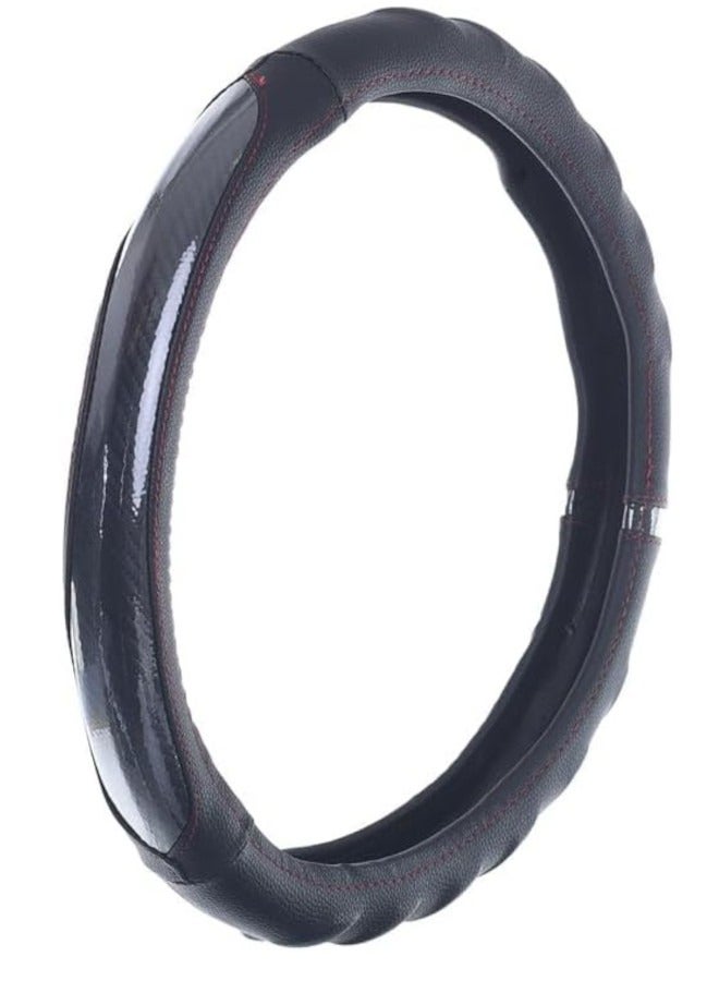 غطاء عجلة قيادة من الجلد والمطاط والالياف الكربونية - اسود - Image 1