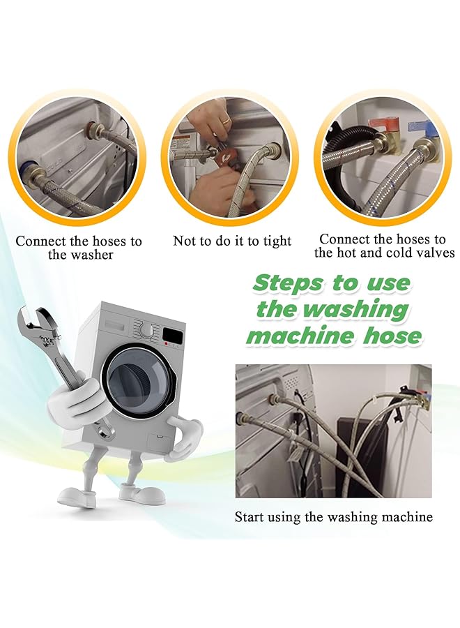 إيروريكس خراطيم غسالة من الفولاذ المقاوم للصدأ بطول 4 أقدام مقاومة للانفجار مكونة من قطعتين من خراطيم إمداد المياه الساخنة والباردة لجميع الغسالات - Image 4