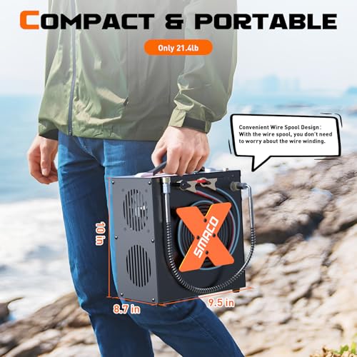 SMACO PCP Air Compressor 4500Psi/30Mpa High Pressure Air Compressor Paintball Scuba Tank Compressor HPA Pump Fill Station Auto-Stop,Oil-Free Powered by 12V DC or 110V AC with Water/Oil Separator - Image 5