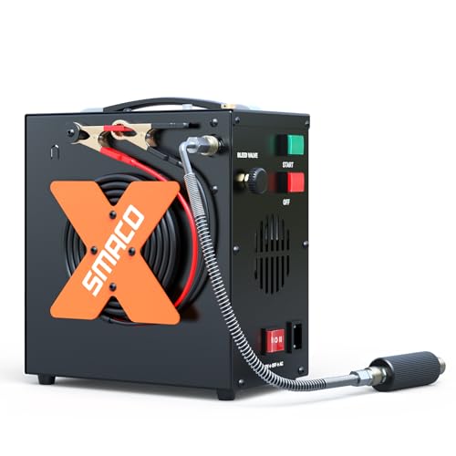 SMACO PCP Air Compressor 4500Psi/30Mpa High Pressure Air Compressor Paintball Scuba Tank Compressor HPA Pump Fill Station Auto-Stop,Oil-Free Powered by 12V DC or 110V AC with Water/Oil Separator - Image 1