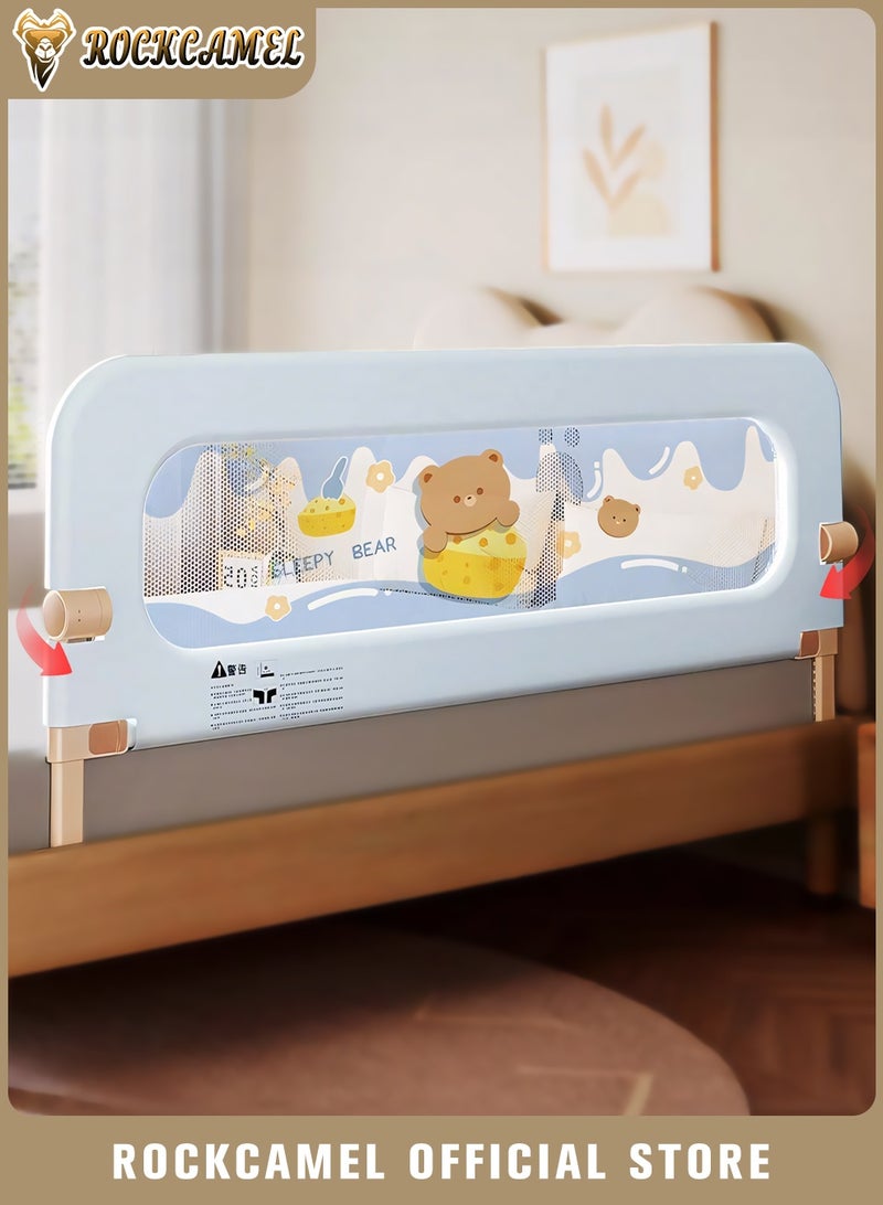 ROCKCAMEL واقي درابزين سرير الأطفال - درابزين سرير قابل للطي للأطفال الصغار بقاعدة عريضة للغاية على شكل حرف U وحزام تثبيت، وارتفاع قابل للتعديل، ودرابزين سهل التركيب لجميع أحجام الأسرة، أزرق (قطعة واحدة لكل جانب، عرض 1.8 متر) - Image 1